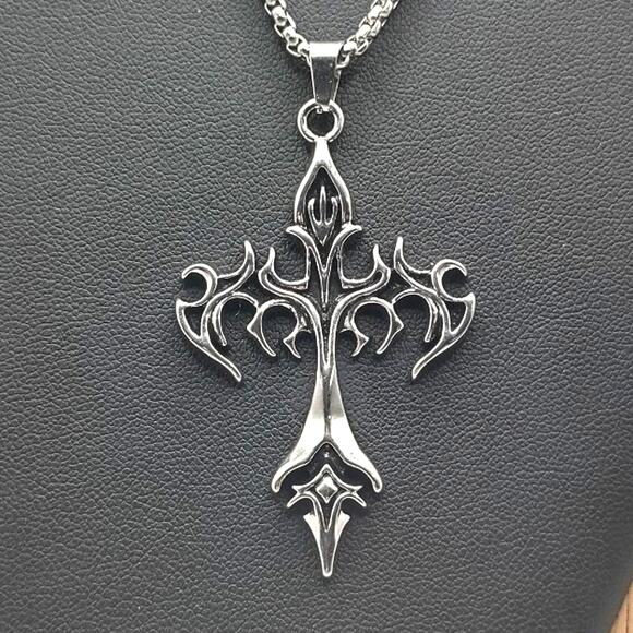 Stainless Steel Biker Style Cross Necklace Christian Valentines Birthday Gift - Picture 2 of 6